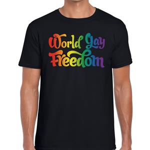 Bellatio Gay pride World gay freedom t-shirt - Zwart
