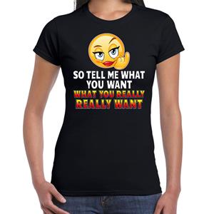 Bellatio Funny emoticon t-shirt So tell me what you want Zwart