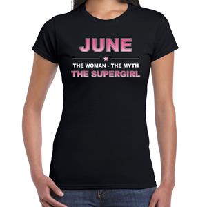 Bellatio Naam cadeau June - The woman, The myth the supergirl t-shirt Zwart