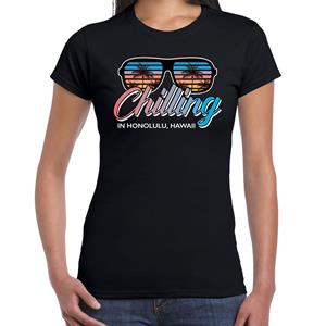 Bellatio Hawaii feest t-shirt / shirt Chilling in Honolulu Hawaii voor dames - Zwart