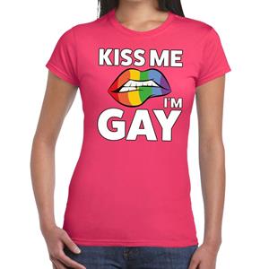 Bellatio Kiss me I am gay t-shirt Roze