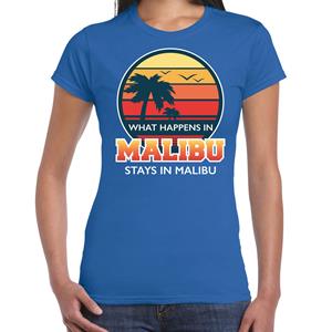 Bellatio Malibu zomer t-shirt / shirt What happens in Malibu stays in Malibu voor dames - Blauw