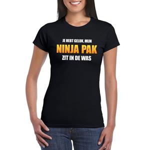 Bellatio Mijn ninja pak zit in de was fun t-shirt dames Zwart