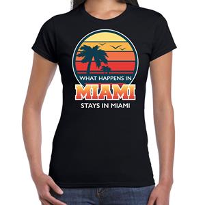 Bellatio Miami zomer t-shirt / shirt What happens in Miami stays in Miami voor dames - Zwart