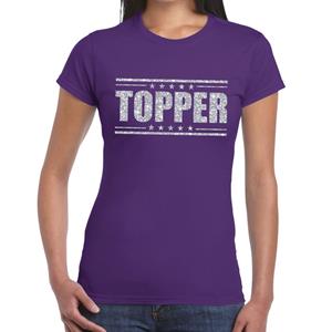 Bellatio Paars Topper shirt in zilveren glitter letters dames - Toppers dresscode kleding