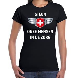 Bellatio Steun onze mensen in de zorg zilveren schild t-shirt Zwart