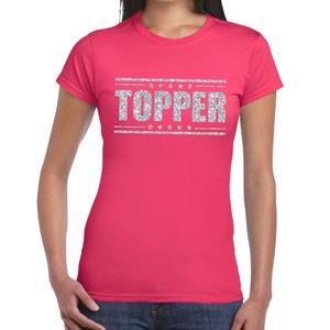 Bellatio Roze Topper shirt in zilveren glitter letters dames - Toppers dresscode kleding