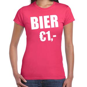 Bellatio Fun t-shirt - bier 1 euro Roze