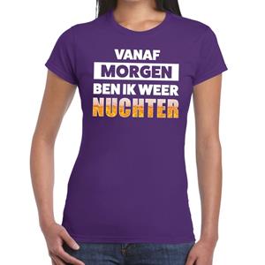 Bellatio Vanaf morgen ben ik weer nuchter tekst t-shirt Paars