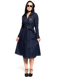 Rockabilly Clothing Demin Swing-Kleid Q Crown