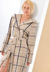 Cawö badjas dames beige met ruit - velours katoen
