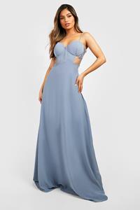 Boohoo Contrasterende Kanten Maxi Jurk Met Korset Detail, Dusty Blue