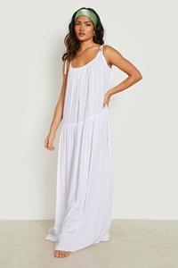Boohoo Duurzame Gekreukelde Maxi Strand Jurk Met Bandjes, White