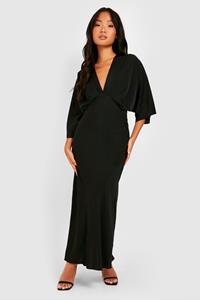 Boohoo Petite Bias Cut Maxi Jurk Met Engelenmouwen, Black