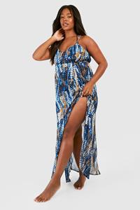 Boohoo Plus Tie Dye Maxi Strand Jurk, Blue