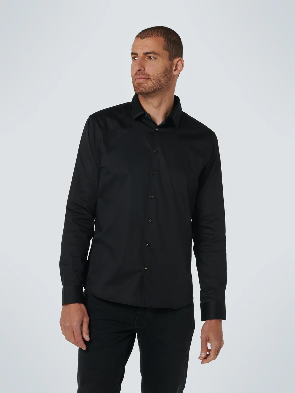 No Excess Basic stretch shirt satin weave black
