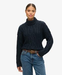 Superdry Vrouwen Gebreide Kabeltrui met Polokraag Blauw