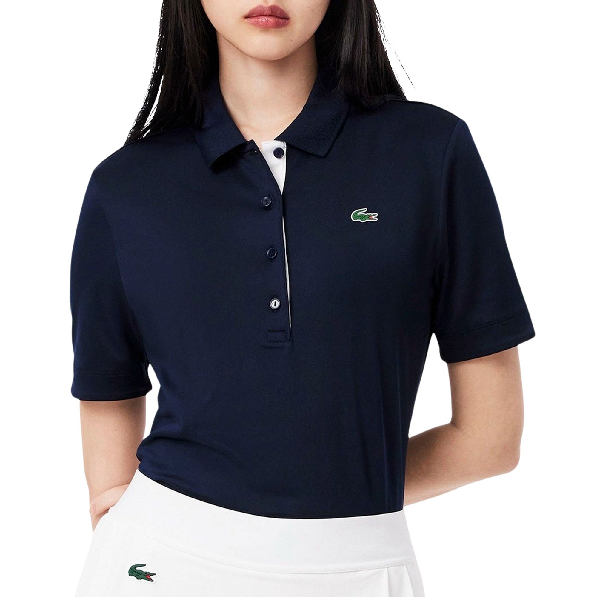 Lacoste Damen Golf-Poloshirt aus atmungsaktivem Stretch  Sport - Weiß / Navy Blau 