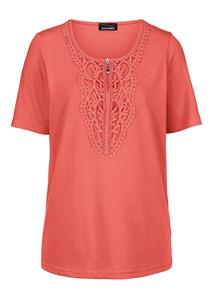 Goldner Fashion Shirt met ronde hals en gehaakt kant - koraalrood 