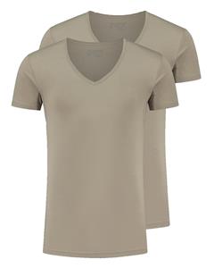 2-pack T-shirt V-hals Khaki