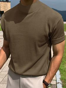 INCERUN Mens Solid Short Sleeve Half-collar T-shirt