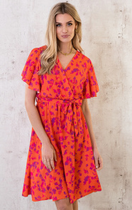 The Musthaves Florence Flower Print Jurk Oranje Paars