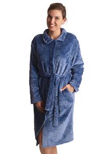 Blauwe damesbadjas met knopen - zacht fleece