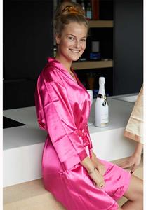 Badjas Kimono dames donker roze - satijn - Satin-Luxury