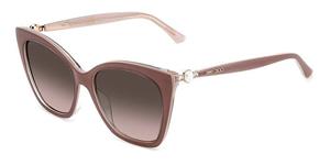 JIMMY CHOO RUA/G/S | Damen-Sonnenbrille | Eckig | Fassung: Kunststoff Rosa | Glasfarbe: Grün / Grau