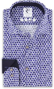 R2 Amsterdam R2 Knitted Piqué Overhemd Sleeve 7 Bloemen Blauw