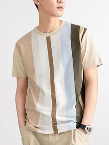 INCERUN Mens Striped Patchwork Casual Short Sleeve T-Shirt