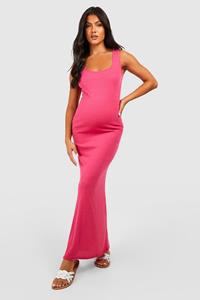 Boohoo Maternity Rib Scoop Neck Maxi Dress, Hot Pink