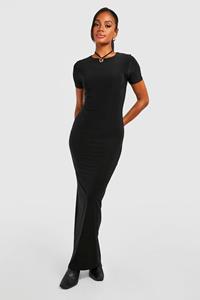 Boohoo Premium Slinky Short Sleeve Maxi Dress, Black