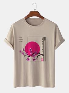 ChArmkpR Mens Cherry Blossoms Japanese Print Cotton Short Sleeve T-Shirts