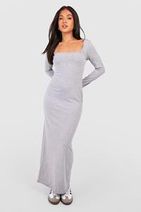 Boohoo Petite Maxi Jurk Met Vierkante Hals En Lange Mouwen, Grey