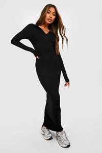 Boohoo Basic Maxi Jurk Met Rugby Kraag, Black