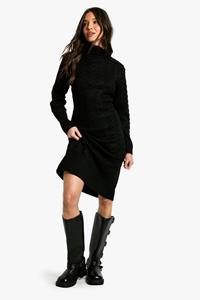 Boohoo Grof Gebreide Trui Jurk Met Col, Black