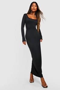 Boohoo Premium Contour Maxi Jurk Met Lage Ronde Hals, Black