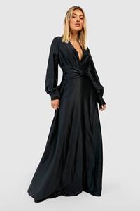 Boohoo Satijnen Gedraaide Maxi Jurk, Black