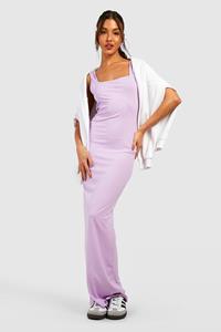 Boohoo Geribbelde Maxi Jurk Met Wijde Vierkante Hals, Lilac