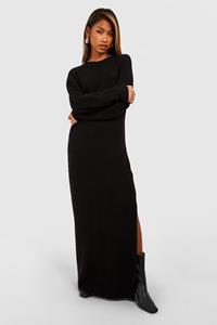 Boohoo Zachte Geribbelde Gebreide Maxi Jurk, Black