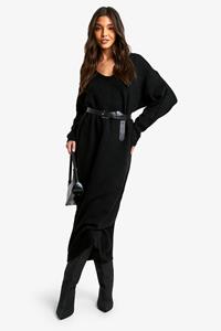 Boohoo Zachte Gebreide Baggy Maxi Jurk, Black