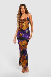 Boohoo Mesh Bloemen Maxi Jurk, Purple