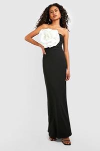 Boohoo Strapless Maxi Jurk Met Rozen Detail, Black