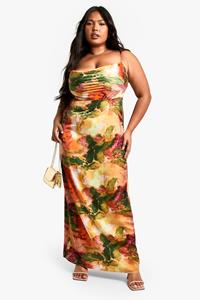 Boohoo Plus Satijnen Marmerprint Maxi Jurk Met Print, Multi