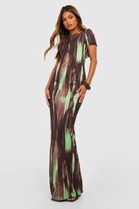 Boohoo Abstracte Maxi Jurk Met Kapmouwen, Green