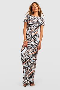 Boohoo Zebraprint Maxi Jurk Met Kapmouwen, Multi