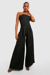 Boohoo Tall Getailleerde Bandeau Wide Leg Jumpsuit, Black