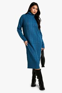 Boohoo Grof Gebreide Midi Jurk Met Col, Teal
