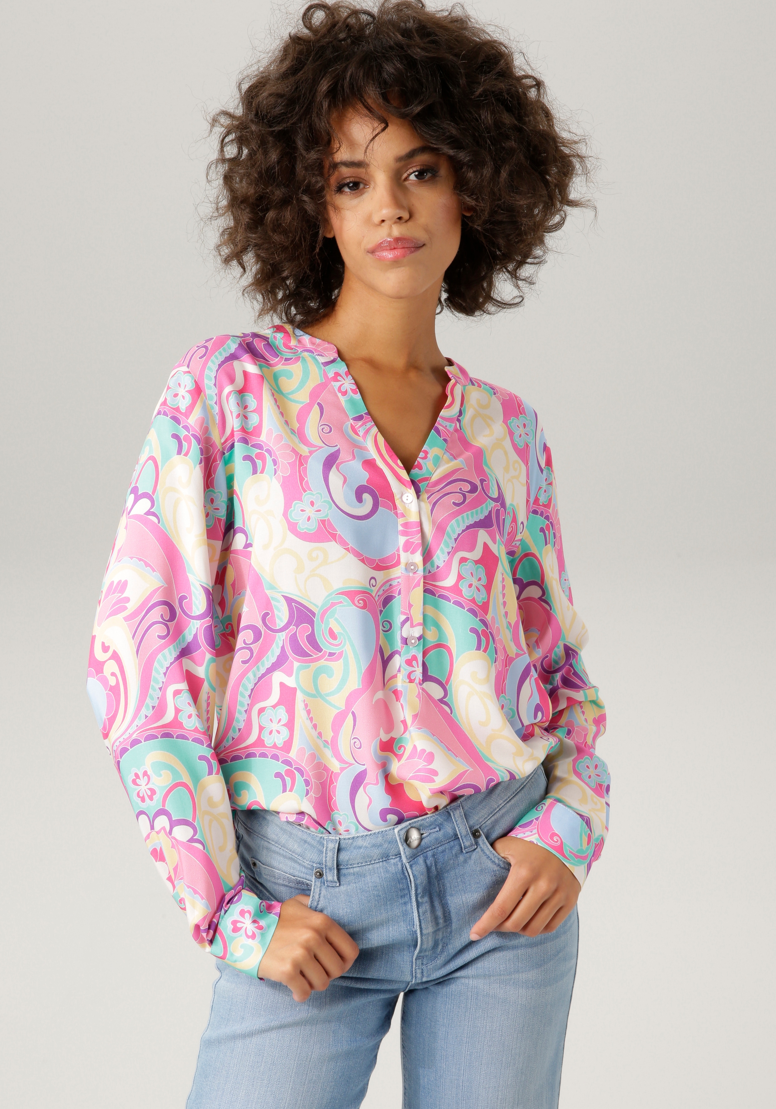 Aniston CASUAL Blouse zonder sluiting met grafische print in 2 kleurcombinaties